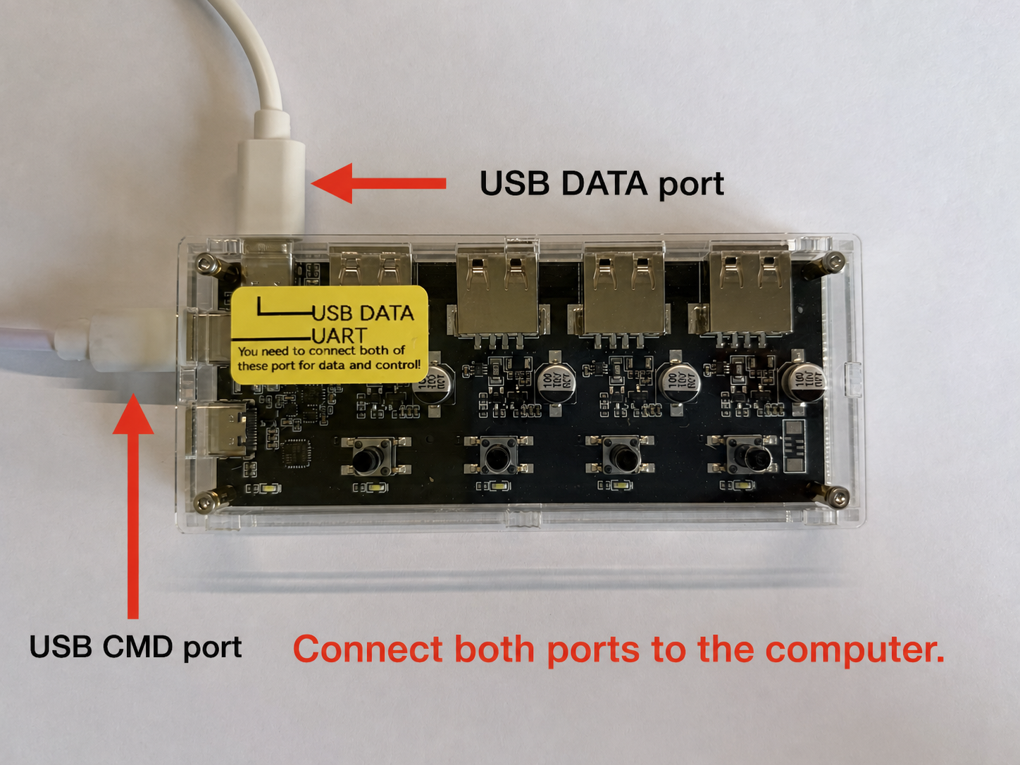 SmartUSBHub with both USB DATA and USB CMD ports connected to the computer